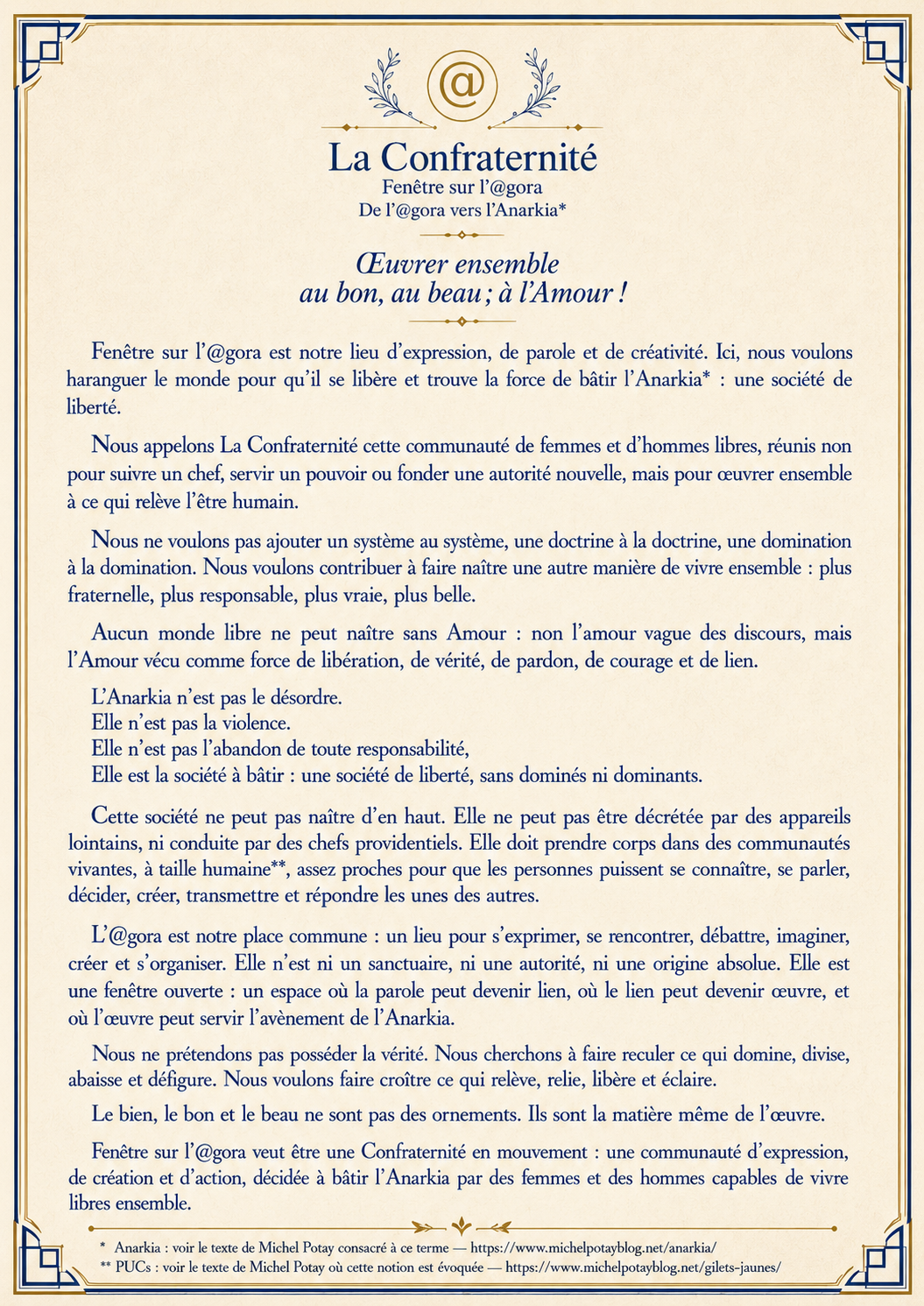 La Confraternité — Manifeste